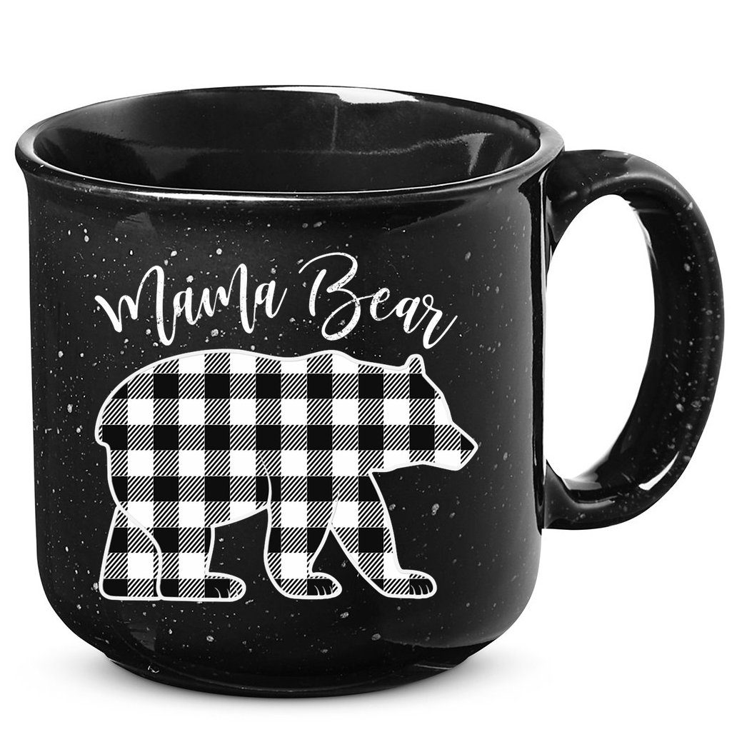 Black And White Buffalo Plaid Mama Bear Christmas Pajama 15oz Campfire Ceramic Mug