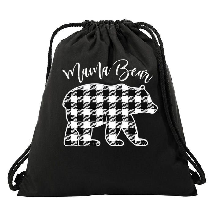 Black And White Buffalo Plaid Mama Bear Christmas Pajama Drawstring Bag