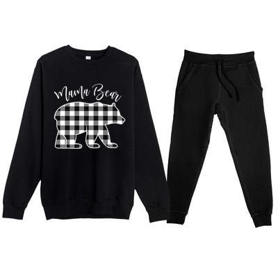 Black And White Buffalo Plaid Mama Bear Christmas Pajama Premium Crewneck Sweatsuit Set