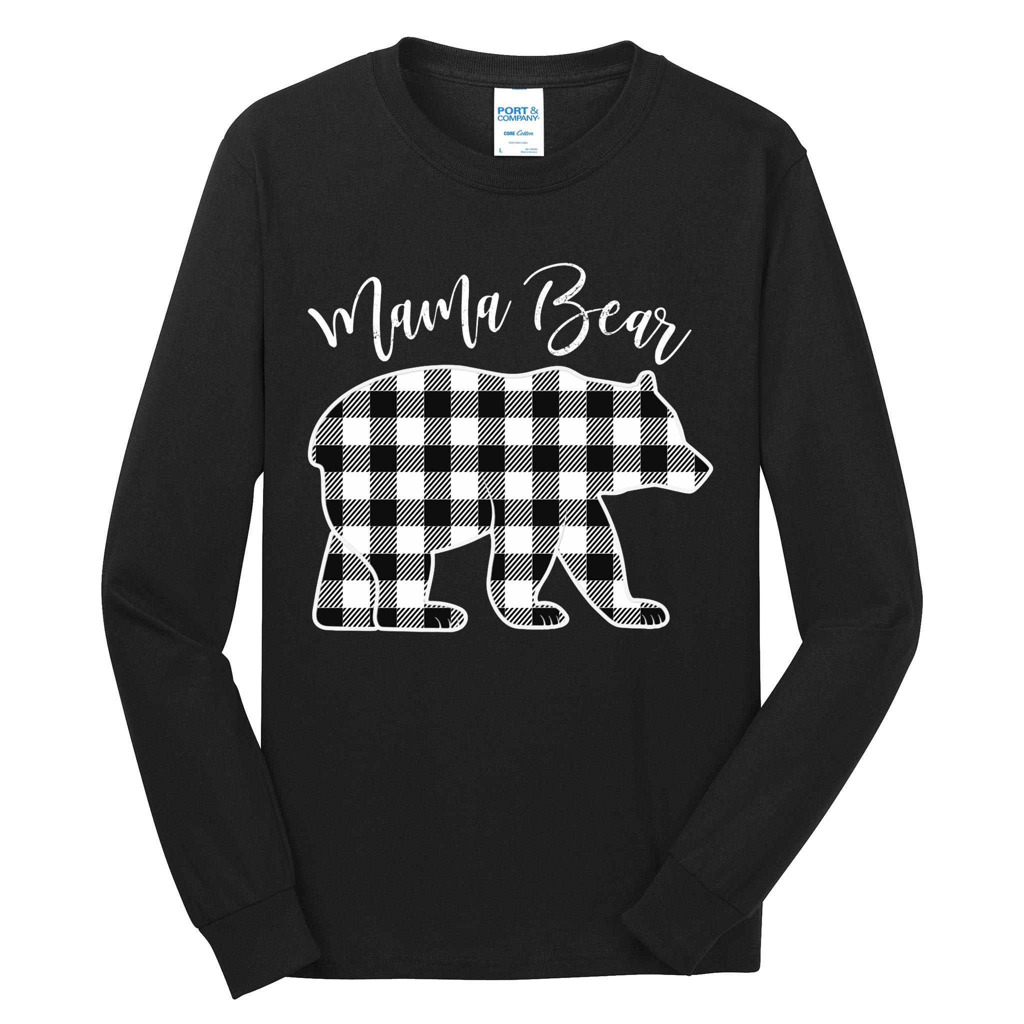 Black And White Buffalo Plaid Mama Bear Christmas Pajama Tall Long Sleeve T-Shirt