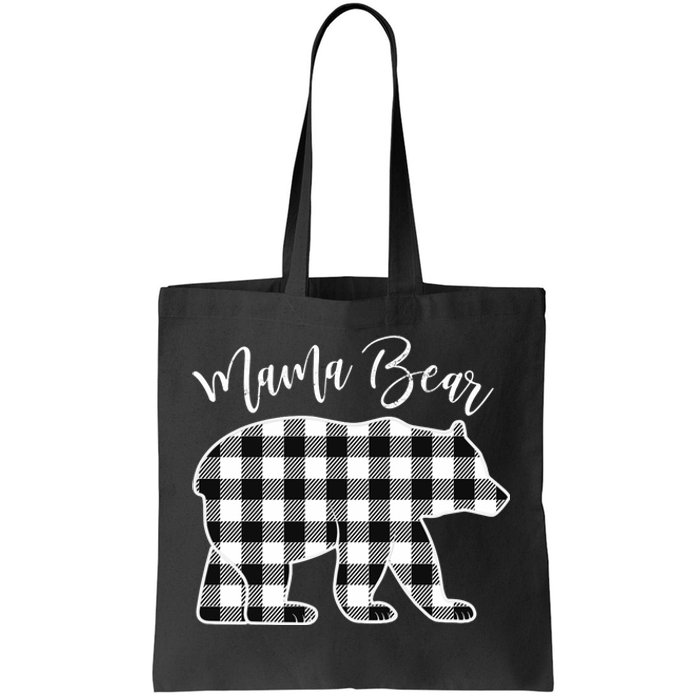 Black And White Buffalo Plaid Mama Bear Christmas Pajama Tote Bag