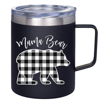 Black And White Buffalo Plaid Mama Bear Christmas Pajama 12oz Stainless Steel Coffee Mug