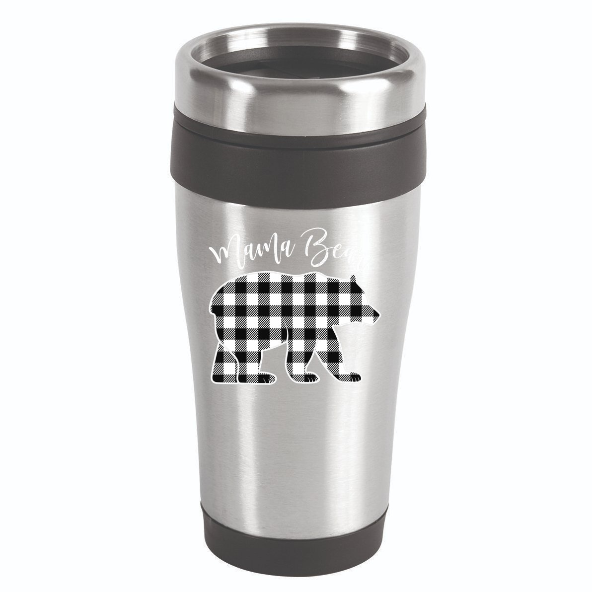 Black And White Buffalo Plaid Mama Bear Christmas Pajama 16oz Travel Tumbler