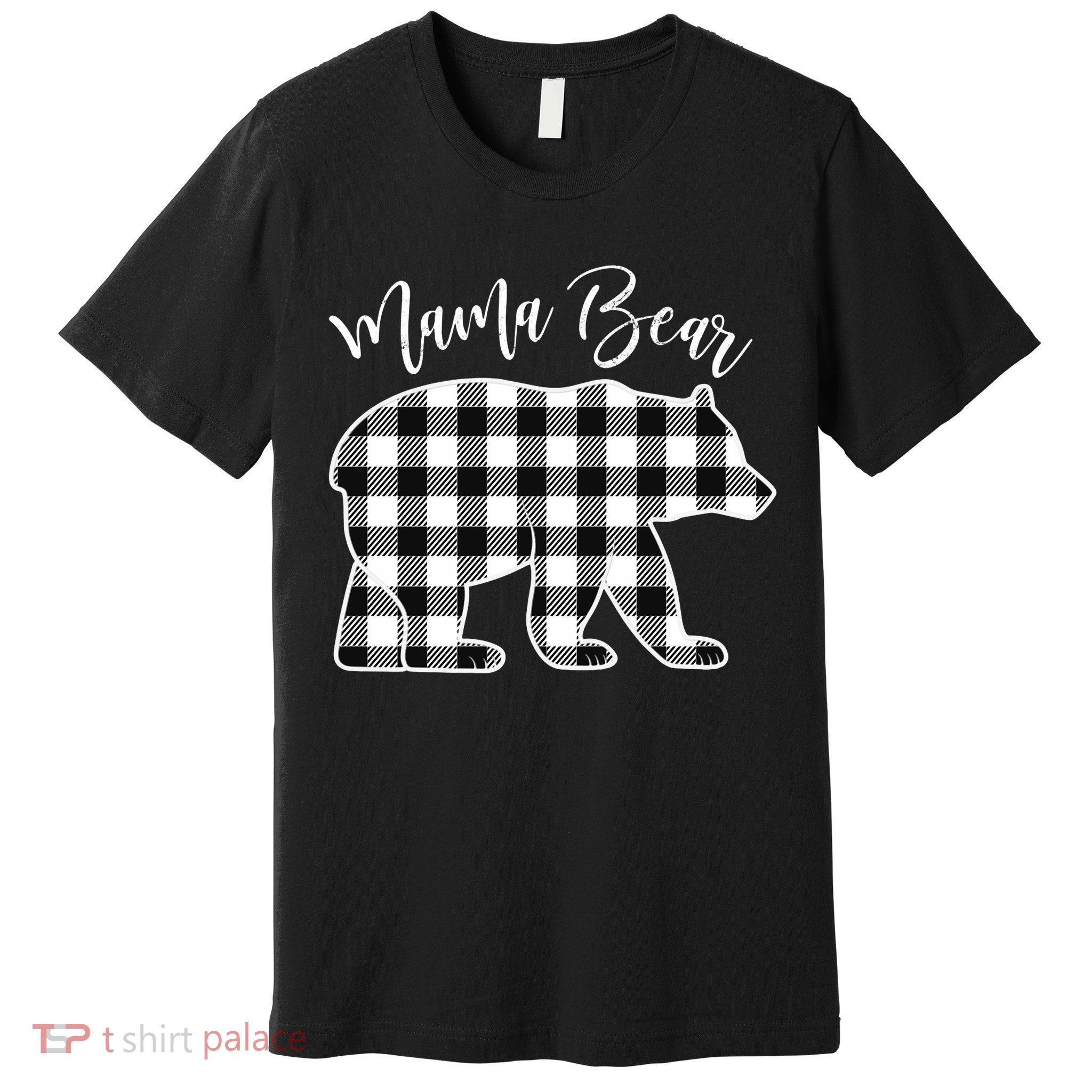 Black And White Buffalo Plaid Mama Bear Christmas Pajama Premium T-Shirt