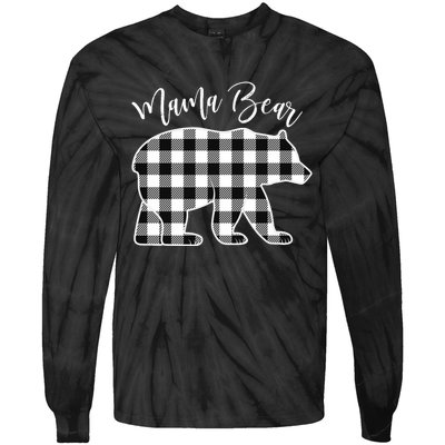 Black And White Buffalo Plaid Mama Bear Christmas Pajama Tie-Dye Long Sleeve Shirt