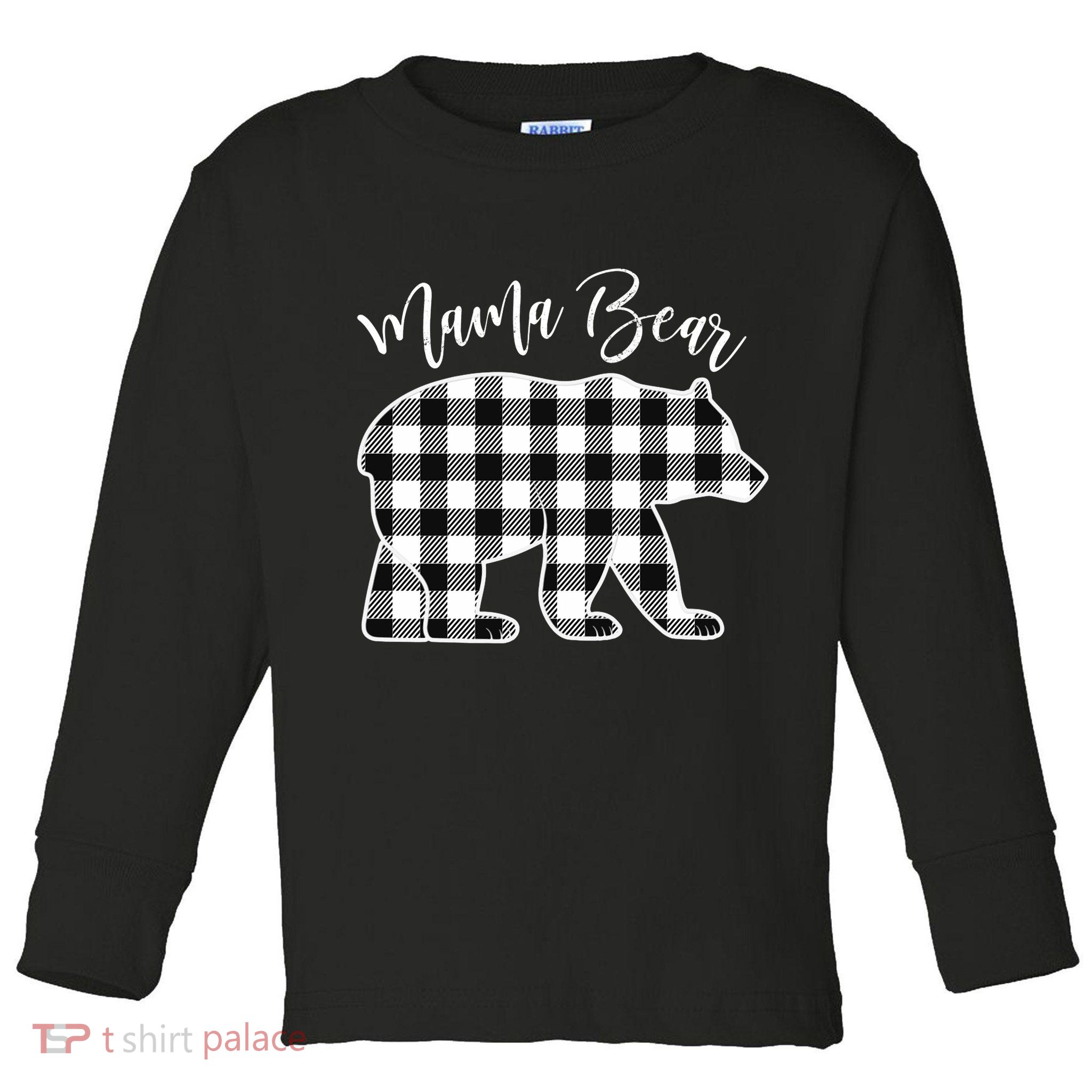 Black And White Buffalo Plaid Mama Bear Christmas Pajama Toddler Long Sleeve Shirt