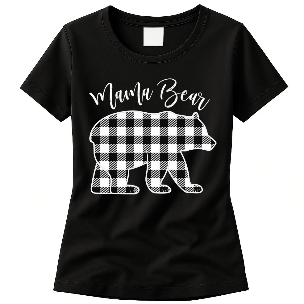 Black And White Buffalo Plaid Mama Bear Christmas Pajama Womens T-Shirt