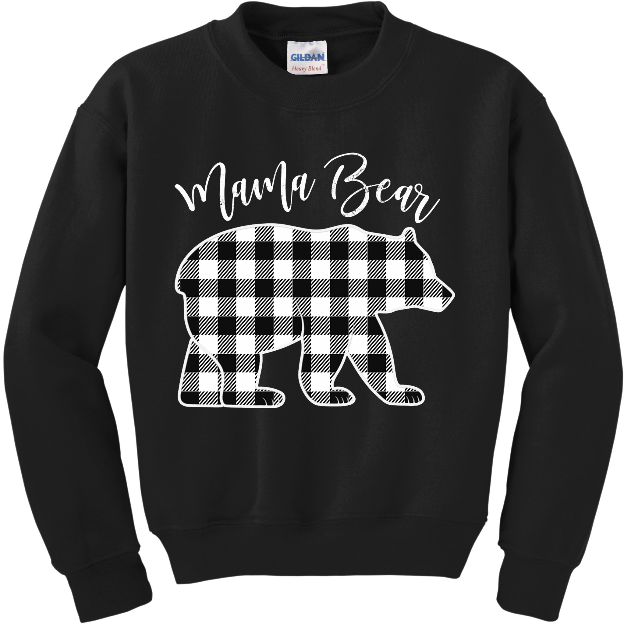 Black And White Buffalo Plaid Mama Bear Christmas Pajama Kids Sweatshirt