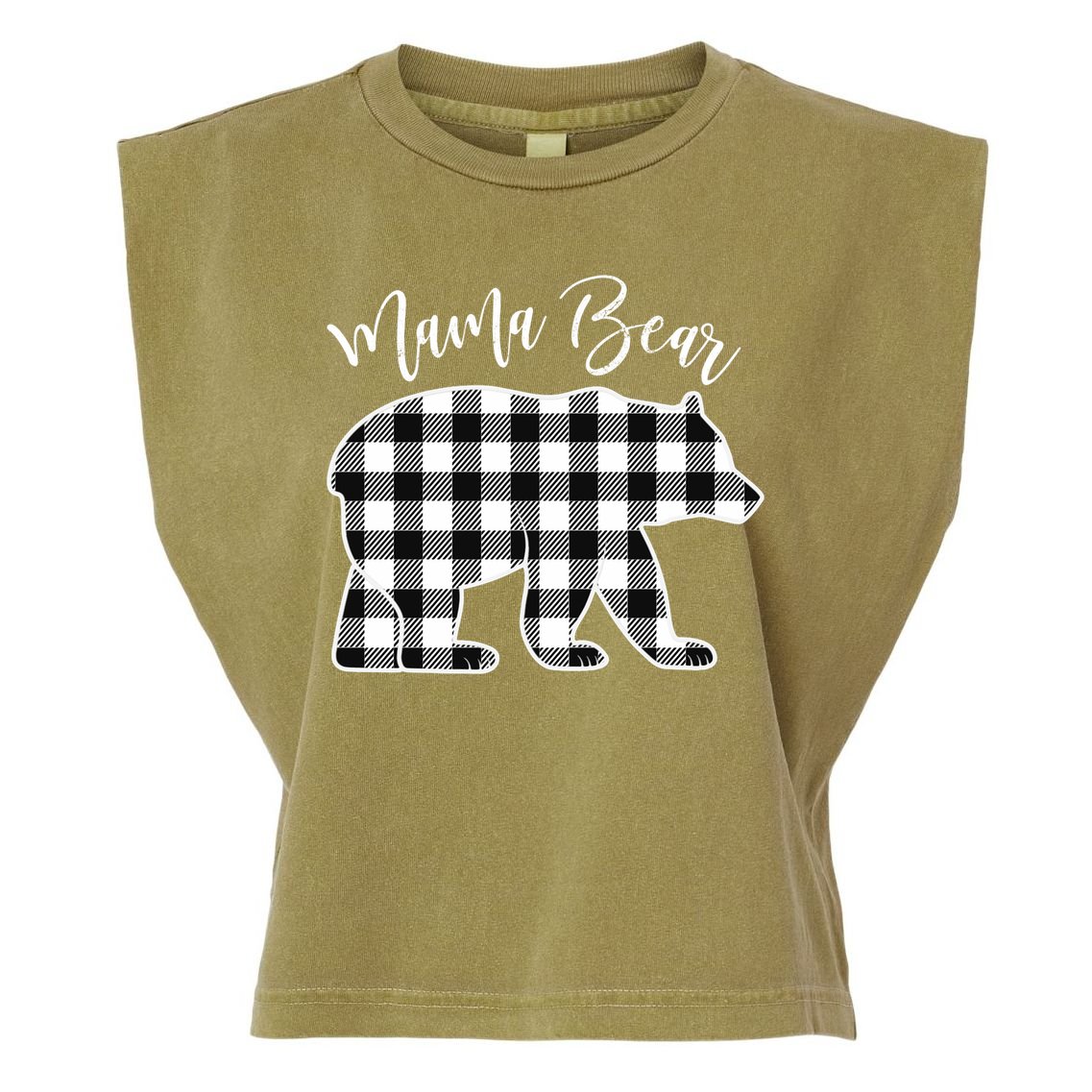 Black And White Buffalo Plaid Mama Bear Christmas Pajama Garment-Dyed Women's Muscle Tee