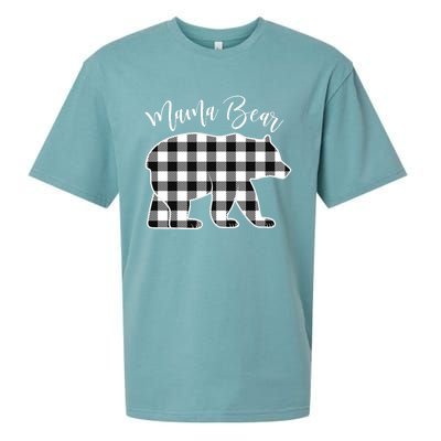 Black And White Buffalo Plaid Mama Bear Christmas Pajama Sueded Cloud Jersey T-Shirt