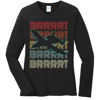 BRRRRT A-10 Warthog Vintage Retro Style Ladies Long Sleeve Shirt