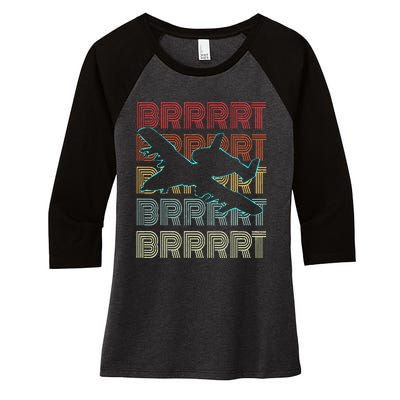 BRRRRT A-10 Warthog Vintage Retro Style Women's Tri-Blend 3/4-Sleeve Raglan Shirt