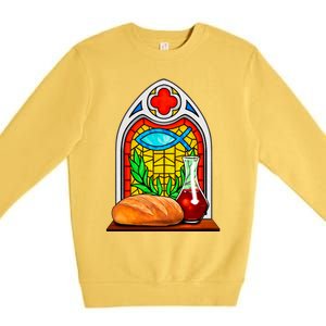 Bread And Wine Christian Stained Glass Catholic Premium Crewneck Sweatshirt