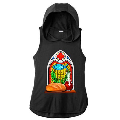 Bread And Wine Christian Stained Glass Catholic Ladies PosiCharge Tri-Blend Wicking Draft Hoodie Tank