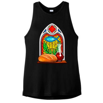 Bread And Wine Christian Stained Glass Catholic Ladies PosiCharge Tri-Blend Wicking Tank