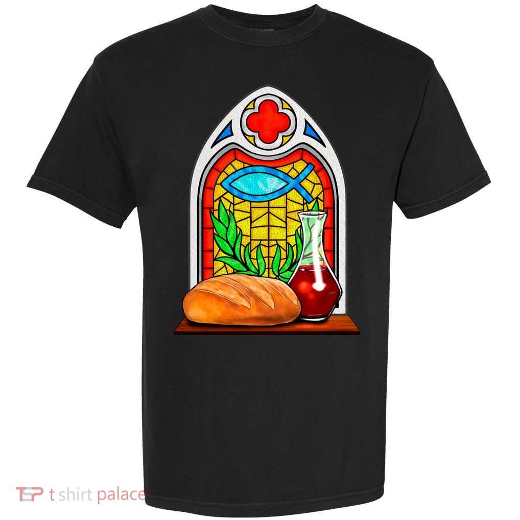Bread And Wine Christian Stained Glass Catholic Garment-Dyed Heavyweight T-Shirt
