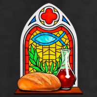 Bread And Wine Christian Stained Glass Catholic 7 Panel Mesh Trucker Snapback Hat