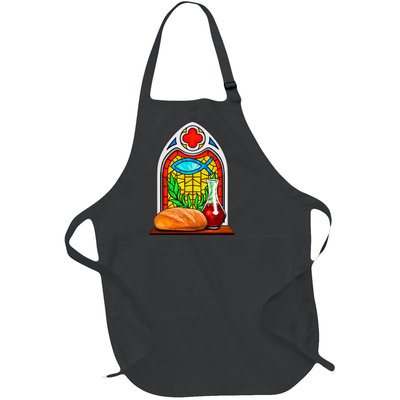 Bread And Wine Christian Stained Glass Catholic Full-Length Apron With Pockets