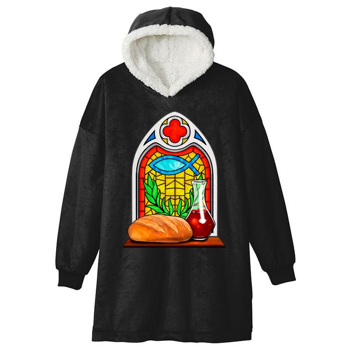 Bread And Wine Christian Stained Glass Catholic Hooded Wearable Blanket