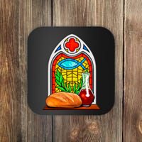 Bread And Wine Christian Stained Glass Catholic Coaster