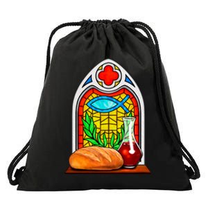 Bread And Wine Christian Stained Glass Catholic Drawstring Bag