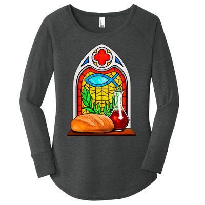 Bread And Wine Christian Stained Glass Catholic Women's Perfect Tri Tunic Long Sleeve Shirt