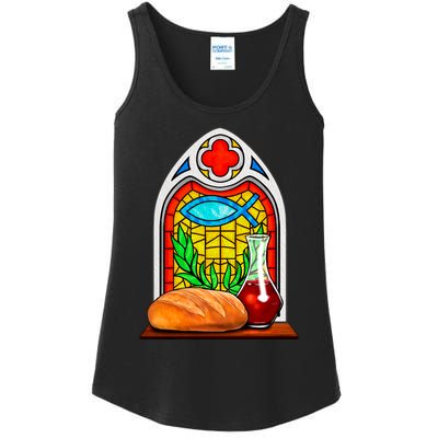 Bread And Wine Christian Stained Glass Catholic Ladies Essential Tank