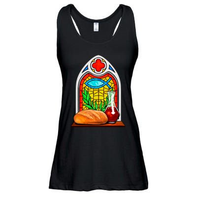 Bread And Wine Christian Stained Glass Catholic Ladies Essential Flowy Tank