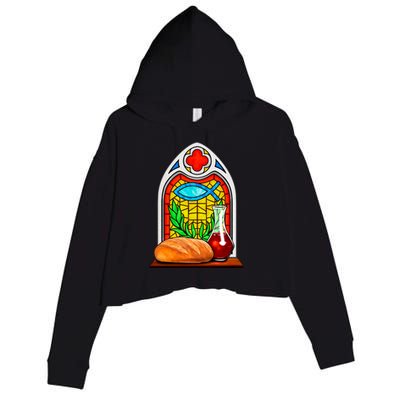 Bread And Wine Christian Stained Glass Catholic Crop Fleece Hoodie