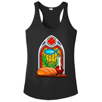 Bread And Wine Christian Stained Glass Catholic Ladies PosiCharge Competitor Racerback Tank