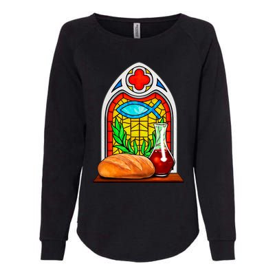 Bread And Wine Christian Stained Glass Catholic Womens California Wash Sweatshirt