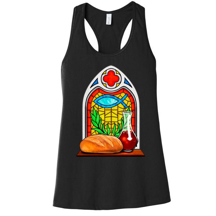 Bread And Wine Christian Stained Glass Catholic Women's Racerback Tank