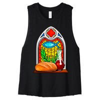 Bread And Wine Christian Stained Glass Catholic Women's Racerback Cropped Tank