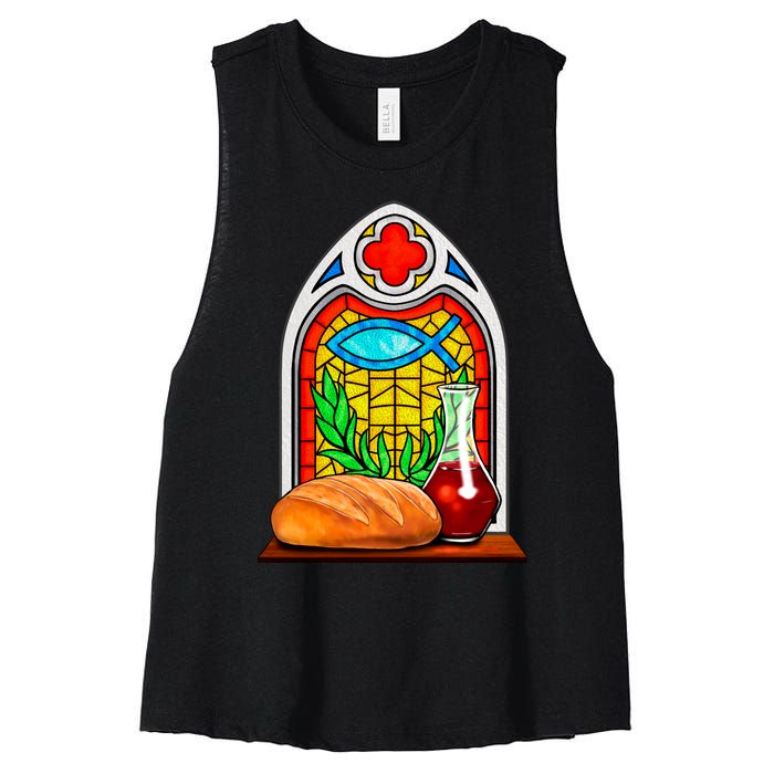 Bread And Wine Christian Stained Glass Catholic Women's Racerback Cropped Tank