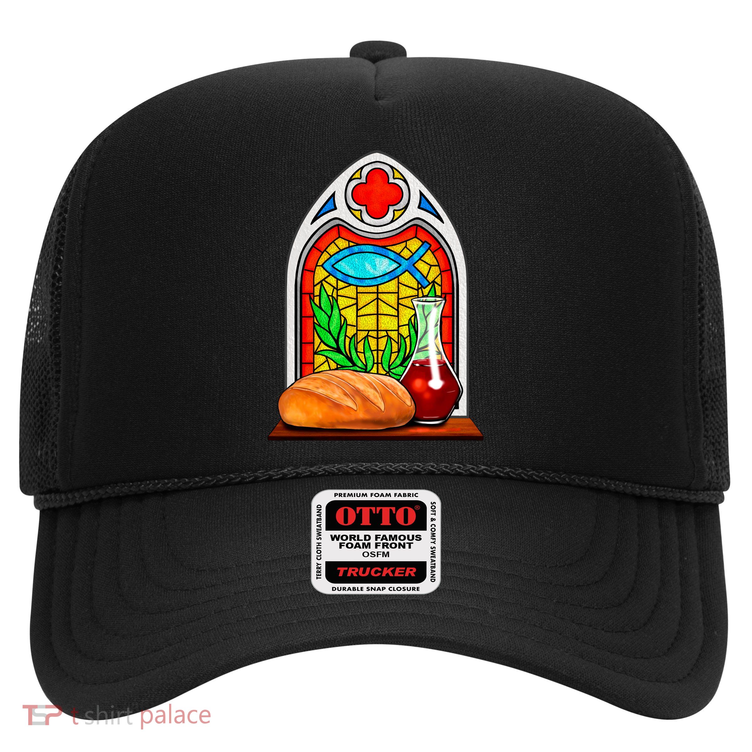 Bread And Wine Christian Stained Glass Catholic Trucker Hat