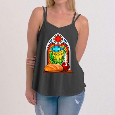 Bread And Wine Christian Stained Glass Catholic Women's Strappy Tank