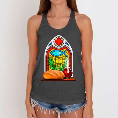 Bread And Wine Christian Stained Glass Catholic Women's Knotted Racerback Tank