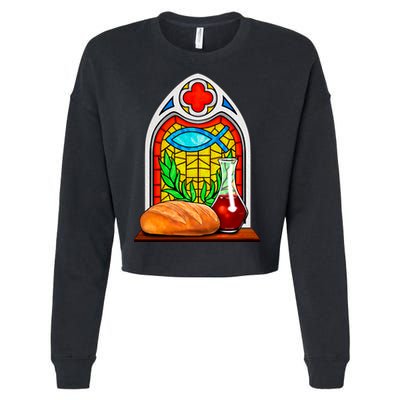 Bread And Wine Christian Stained Glass Catholic Cropped Pullover Crew