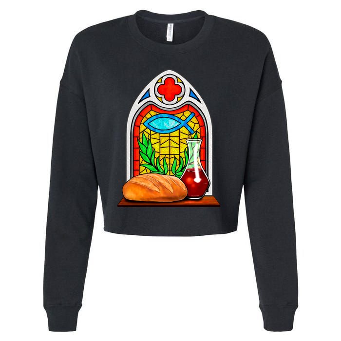 Bread And Wine Christian Stained Glass Catholic Cropped Pullover Crew