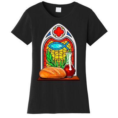 Bread And Wine Christian Stained Glass Catholic Women's T-Shirt