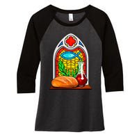 Bread And Wine Christian Stained Glass Catholic Women's Tri-Blend 3/4-Sleeve Raglan Shirt