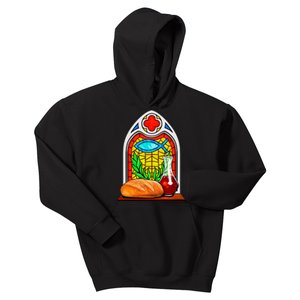 Bread And Wine Christian Stained Glass Catholic Kids Hoodie