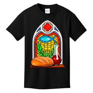 Bread And Wine Christian Stained Glass Catholic Kids T-Shirt