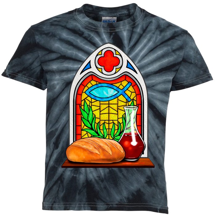 Bread And Wine Christian Stained Glass Catholic Kids Tie-Dye T-Shirt