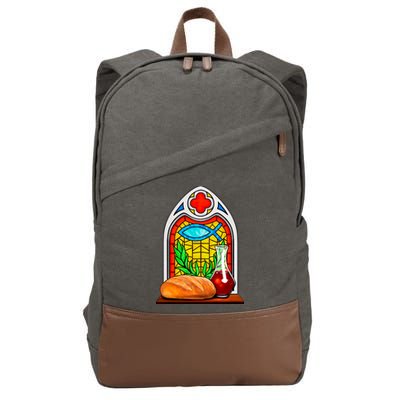 Bread And Wine Christian Stained Glass Catholic Cotton Canvas Backpack