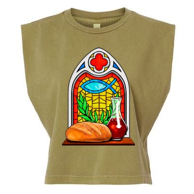 Bread And Wine Christian Stained Glass Catholic Garment-Dyed Women's Muscle Tee