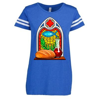 Bread And Wine Christian Stained Glass Catholic Enza Ladies Jersey Football T-Shirt