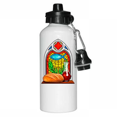 Bread And Wine Christian Stained Glass Catholic Aluminum Water Bottle 