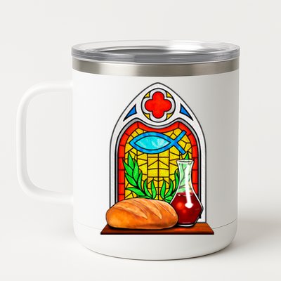 Bread And Wine Christian Stained Glass Catholic 12 oz Stainless Steel Tumbler Cup