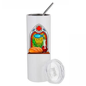 Bread And Wine Christian Stained Glass Catholic Stainless Steel Tumbler